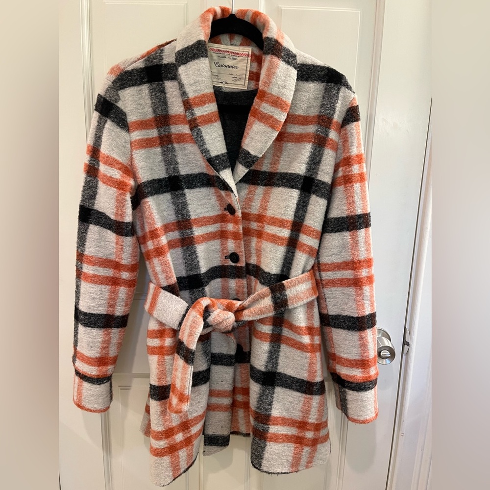Anthropologie Cartonnier Hetty wool plaid shacket coat size S